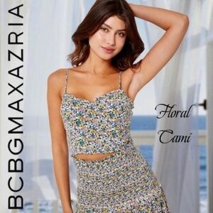 BCBGMAXAZRIA Floral Smocked-Back Cami Top